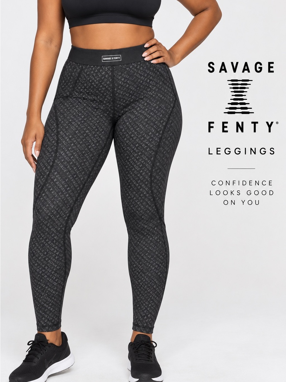 Savage X Fenty Black Micro-Logo High-Waist Leggings